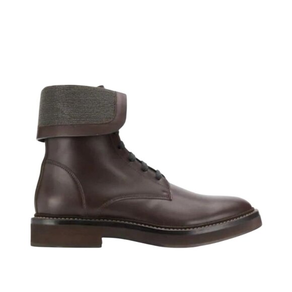 Brunello Cucinelli Foldover Monili Ankle Boots In Brown Size 38.5 - Picture 1 of 11